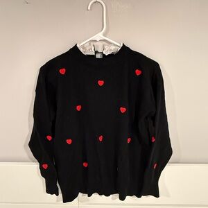 Sioni Black Knit Top with White Lace Detail